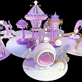 Festive Christmas Decoration Scene With Purple Carousel Arched Structures And Deer Ornament 3d model