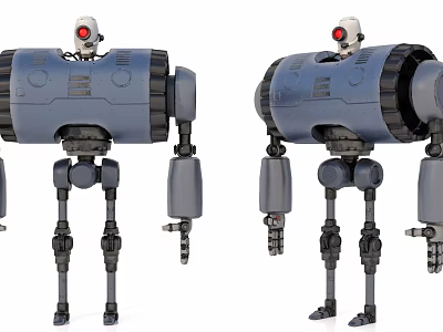 Blue Industrial Robotic Equipment With Red Eyed Design And Multi Jointed Mechanical Arms Legs 3d model