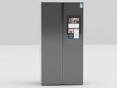 Gray Double Door Refrigerator With Smart Display Panel And Modern Design For Home Kitchen 3d model