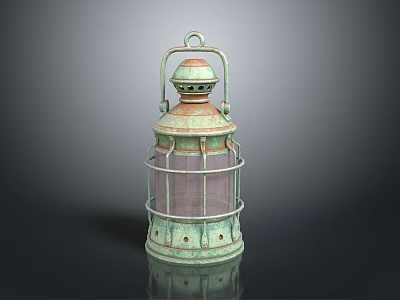 Vintage Metal Lantern Furniture with Grid Grille Design Handle and Green Patina Finish 3d model