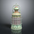 Vintage Metal Lantern Furniture with Grid Grille Design Handle and Green Patina Finish