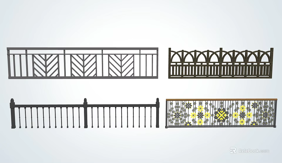 Railings With Leaf Patterns Arched Designs Vertical Bars And Decorative Patterns 3d model