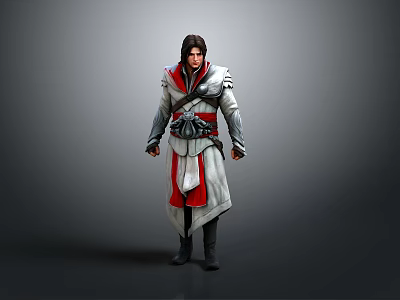 Man In Red And White Robe With Ornate Belt Standing In 3D Model Pose 3d model