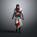 Man In Red And White Robe With Ornate Belt Standing In 3D Model Pose