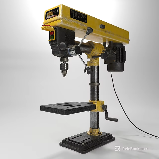 Yellow Industrial Drill Press With Stable Base Worktable And Motor 3d model 