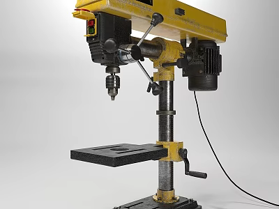 Yellow Industrial Drill Press With Stable Base Worktable And Motor 3d model