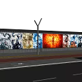 Colorful Mural Feature Wall With People Appreciating Flower Beds And Street Lamp Under Blue Sky