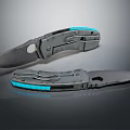 Modern Folding Knives With Blue Accents And Metal Construction Sharp Blade
