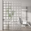 Modern Interior Partition With Various Geometric Grid Designs And Indoor Plants 3d model