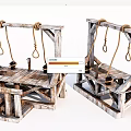 Two Medieval Wooden Gallows Weapon Featuring Hanging Ropes and Wooden Frame