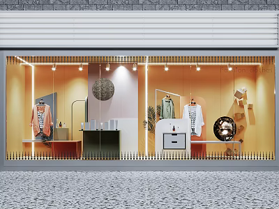 Modern Store Window Merchandising Featuring Clothing Displays Mannequins Warm Lighting And Decorative Elements 3d model