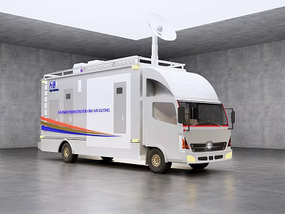 White Functional Vehicle With JL Logo Satellite Antenna And Blue Red Stripes 3d model