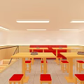 Restaurant with Good Soup Simple Noodles Freshly Cooked Beef Rice Wooden Tables and Red Seats