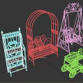 Decorative Iron Garden Furniture Collection With Plant Shelf Bench Swing Cart And Scrollwork Design