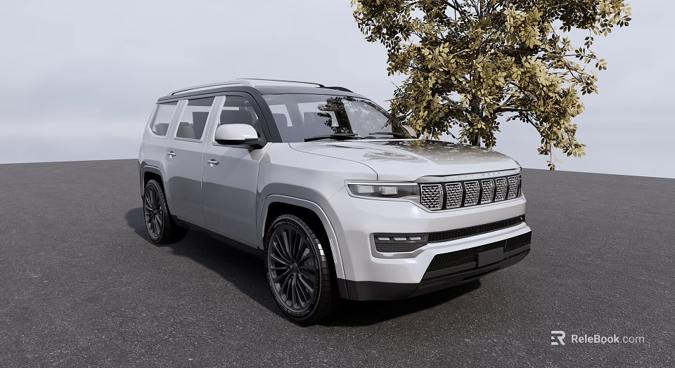 Silver SUV With Modern Exterior Design Parked Near Tree Featuring Front Grille And Alloy Wheels 3d model 