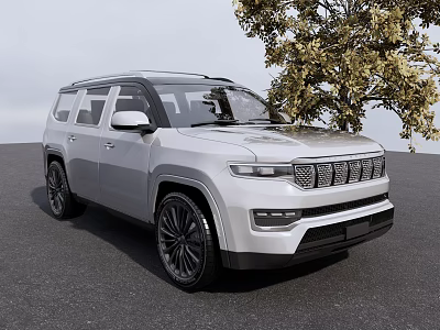 Silver SUV With Modern Exterior Design Parked Near Tree Featuring Front Grille And Alloy Wheels 3d model