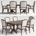 Modern Classic Solid Wood Dining Table With High Back Upholstered Chairs 3d model