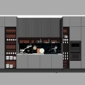 Stylish Modern Kitchen Interior With Organized Kitchenware In Grey Cabinetry And Wooden Shelves