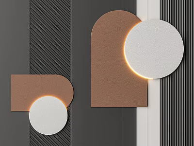 Geometric Wall Decor With Brown White Shapes And Backlit On Textured Wall 3d model