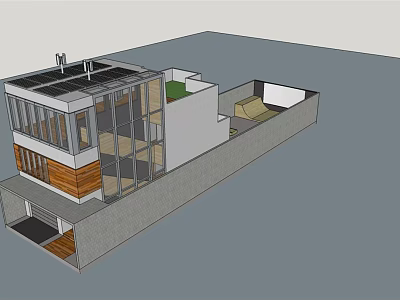 Modern Detached Villa With Solar Panels Glass Facade Wooden Accents And Courtyard Garage 3d model