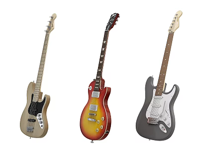 Three Different Colored Electric Guitars As Musical Instruments 3d model