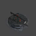 Military Firearm with Stacked Bullets and Scattered Ammo on Metallic Platform Surface