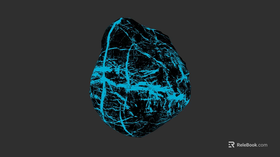 Black Rock With Blue Glowing Cracks On Dark Background Detailed Surface Texture 3d model 