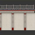Scenic Landscape Viewing Platform With White Railing Wooden Floor And Red Bottomed Pillars