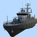 Modern Military Warship With Dark Hull Navigation Tower Antennas And Metal Deck