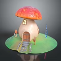 Mushroom House Building With Red Cap Wooden Door Small Window Stone Path And Candy Cane