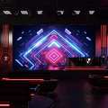 Neon Cyberpunk Stage Interior With Geometric Patterns Lighting And Sofas 3d model