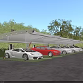 Tensile Membrane Carport Covering Multiple Cars in Outdoor Area with Green Trees