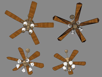 Decorative Ceiling Fans With Wooden Blades And Lights In Various Designs 3d model