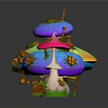 Colorful Mushroom Plants Arranged In A Row With Various Colors And Shiny Reflections