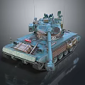 Military Teal Tank With Weathered Metallic Finish Turret Gun Barrel And Tracks
