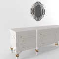 Elegant White Dresser With Golden Legs And Decorative Mirror Above Drawers