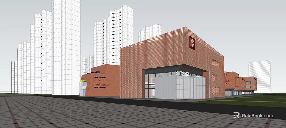 Commercial Street Featuring Red Brick Buildings Future Center And High Rise Structures 3d model 