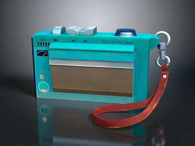 Vintage Green Portable Computer With Screen Control Buttons And Red Leather Strap 3d model