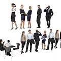 Group of Business Professionals Standing and Sitting Interacting in Office