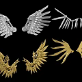 Gold And Silver Decorative Wing Ornaments With Metal Feather Design Details