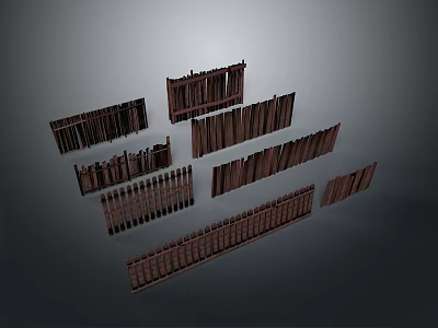 Wooden Fence Panels With Various Designs And Different Lengths 3d model