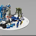 Multi Colored Robot Creatures In Standing Positions With Transformed Parts On White Circular Tray 3d model
