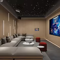 Modern Home Theater Room Interior Design With Starry Ceiling Large Screen And Comfortable Sofa