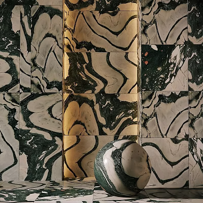Green And White Marble Components With Swirl Texture In Wall Decoration Design 3d model