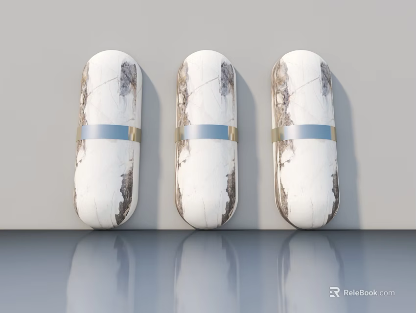 Three White Stone Textured Flush Doors with Blue Strips in Modern Minimalist Space 3d model 