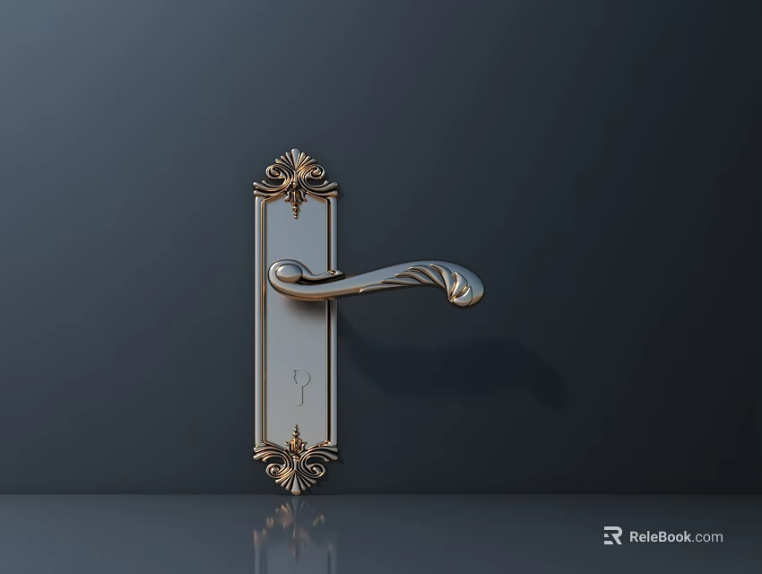 Elegant Gold Decorated Door Handle With Intricate Floral Patterns On Dark Background 3d model 