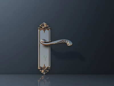 Elegant Gold Decorated Door Handle With Intricate Floral Patterns On Dark Background 3d model