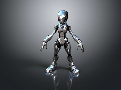 Sleek Metallic Silver Robot Character For Game And Movie With Mechanical Joints 3d model