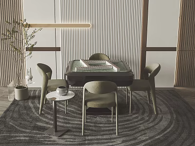 Modern Entertainment Table Interior With Comfortable Chairs Stylish Lighting And Decorative Plant 3d model