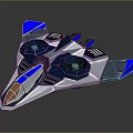 Futuristic Blue And White Sci Fi Spaceship With Geometric Design Cockpit And Engine Thrusters